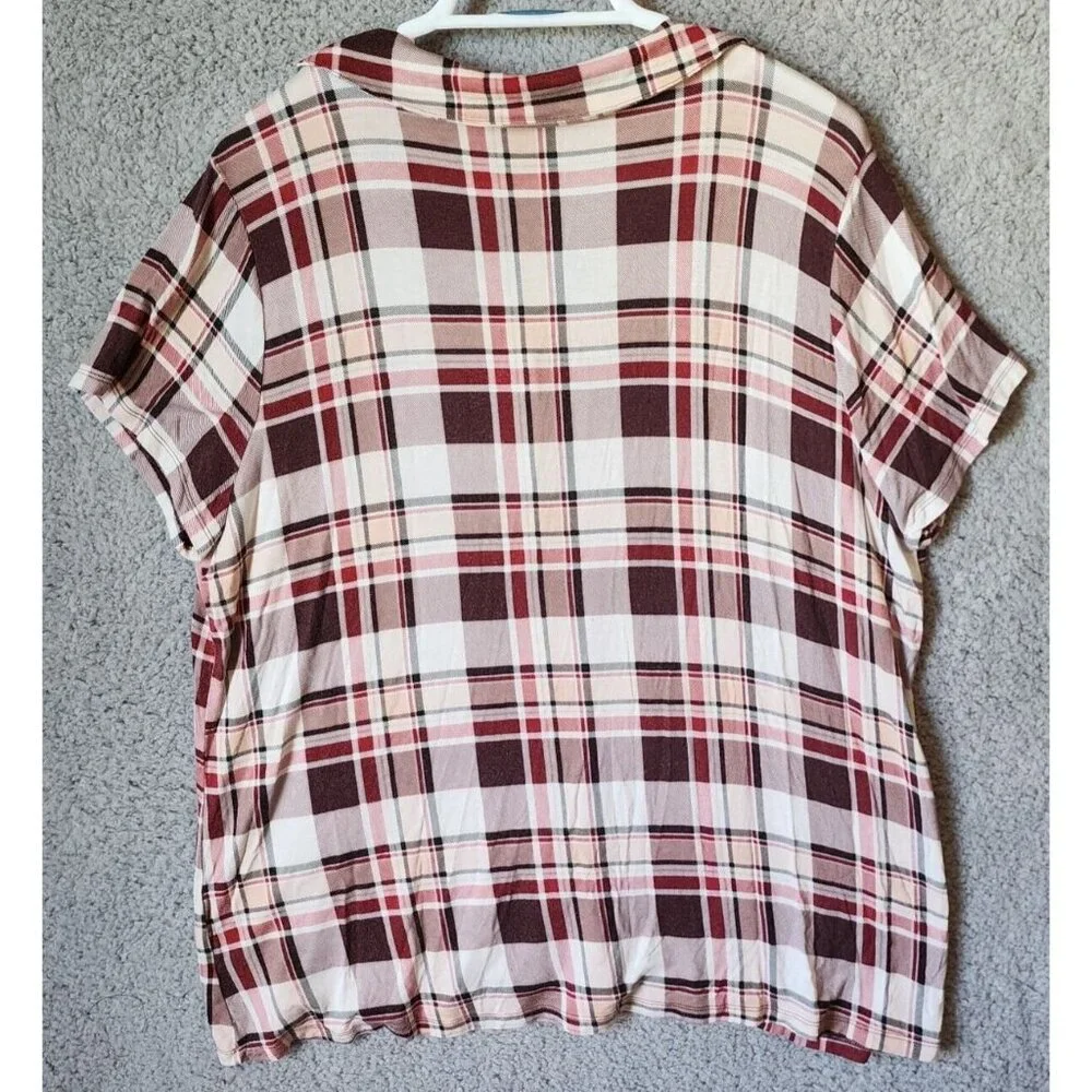 Torrid‎ Sleep Women's Short sleeve Button Up Collared Top Red Plaid Plus Size 1X
